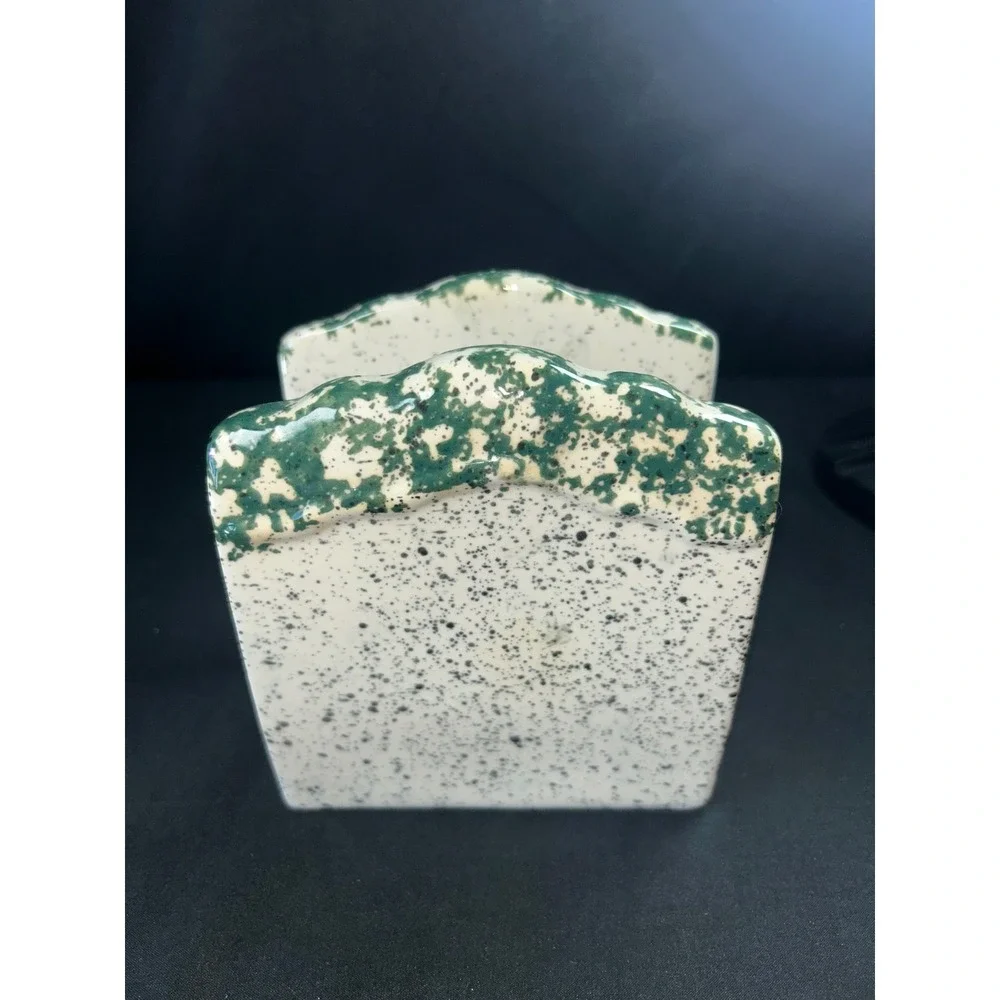 Gibson Design Ceramic‎ Napkin Holder Rustic Birdhouse Speckled Green Kitchen
